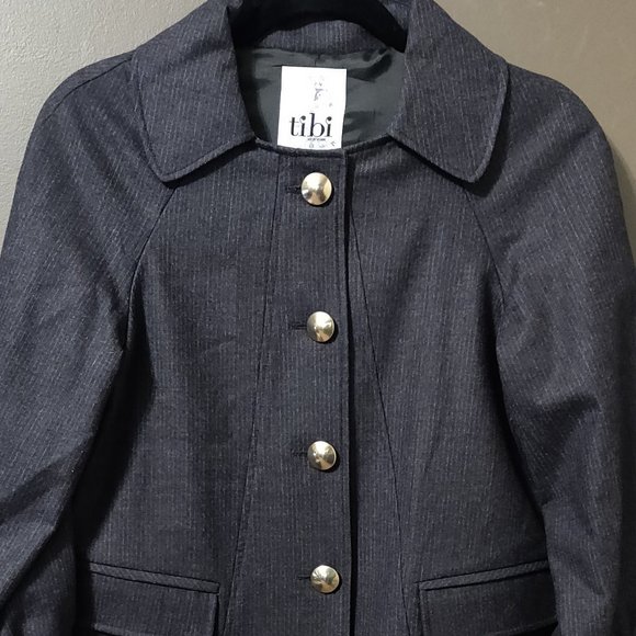 Tibi Grey Pinstripe Wool Short Coat Women's SIZE 4 - Picture 4 of 7